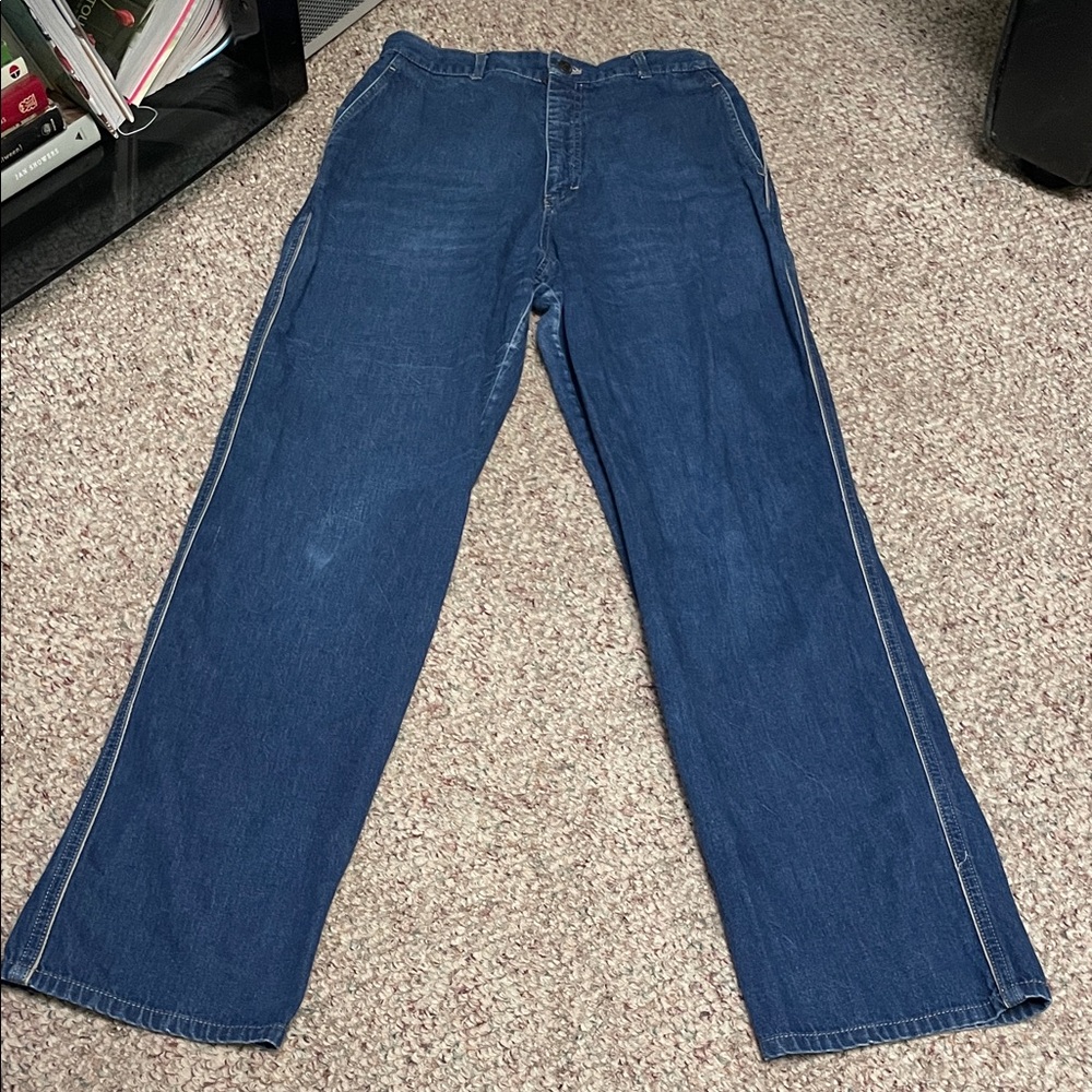 Vintage 80s Calvin Klein high rise dark Blue with side stripe womens Jeans